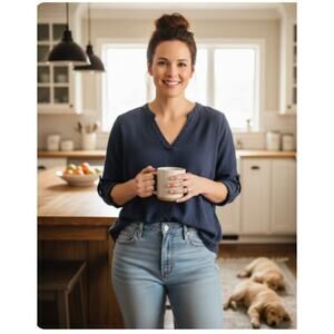 FEVER Navy Gauze Quarter Sleeve Top Size M